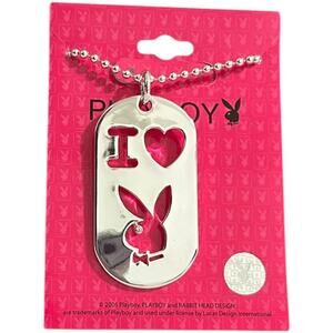 Playboy Y2K I Love Bunny’s Dog Tag Silver Necklace